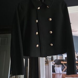 Zara Black Pea Coat with Gold Buttons